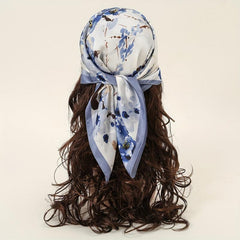 Tie Dye Plum Print Square Scarf Satin Ink Flower Neckerchief