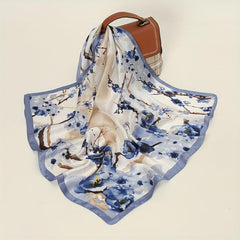 Tie Dye Plum Print Square Scarf Satin Ink Flower Neckerchief