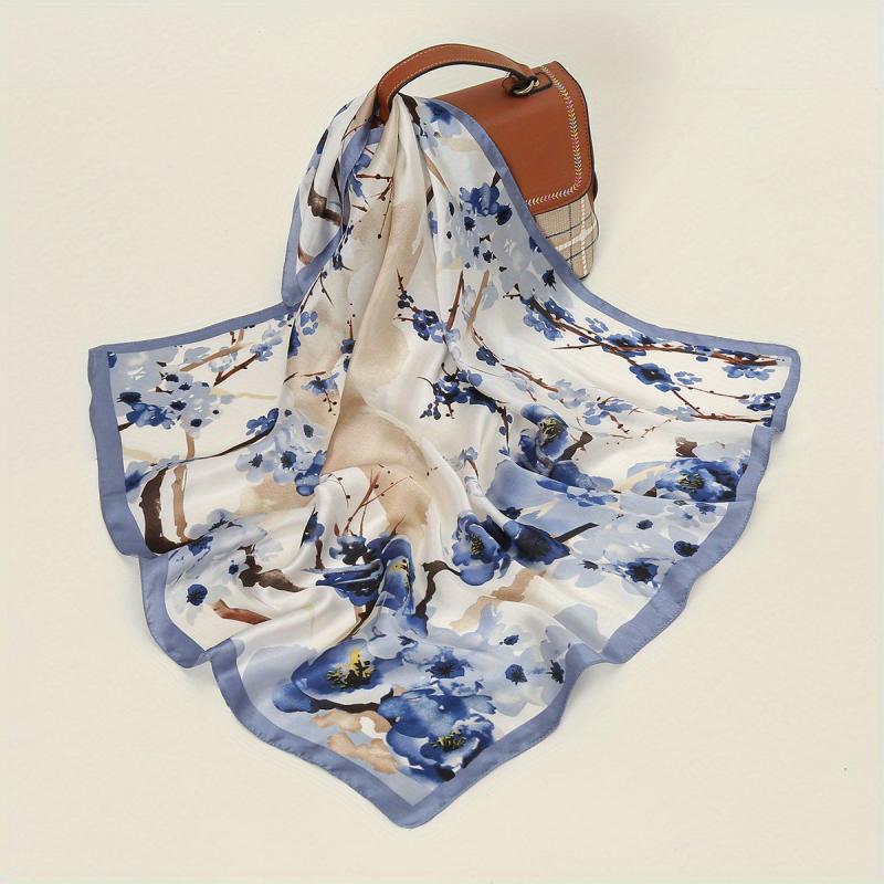 Tie Dye Plum Print Square Scarf Satin Ink Flower Neckerchief