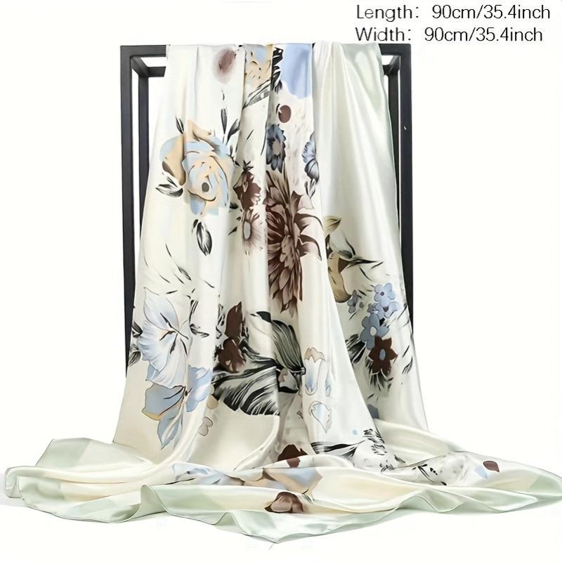 Flower Print Shawl Large Satin Square Scarf Bandana Head Wrap