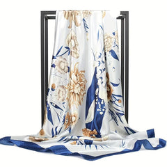 Flower Print Shawl Large Satin Square Scarf Bandana Head Wrap