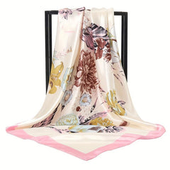 Flower Print Shawl Large Satin Square Scarf Bandana Head Wrap