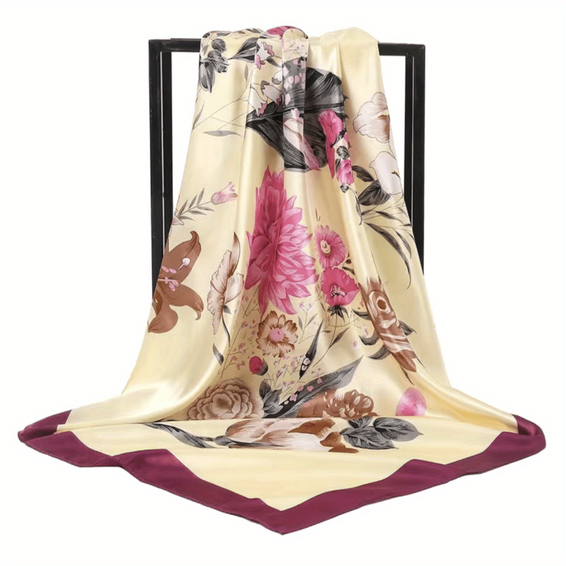 Flower Print Shawl Large Satin Square Scarf Bandana Head Wrap