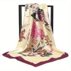 Flower Print Shawl Large Satin Square Scarf Bandana Head Wrap