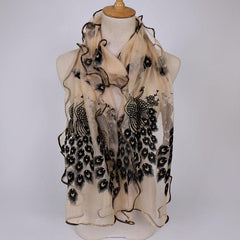 Peacock Velvet Golden Print Long Scarf