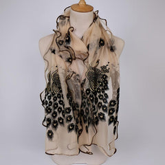 Peacock Velvet Golden Print Long Scarf