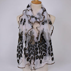 Peacock Velvet Golden Print Long Scarf