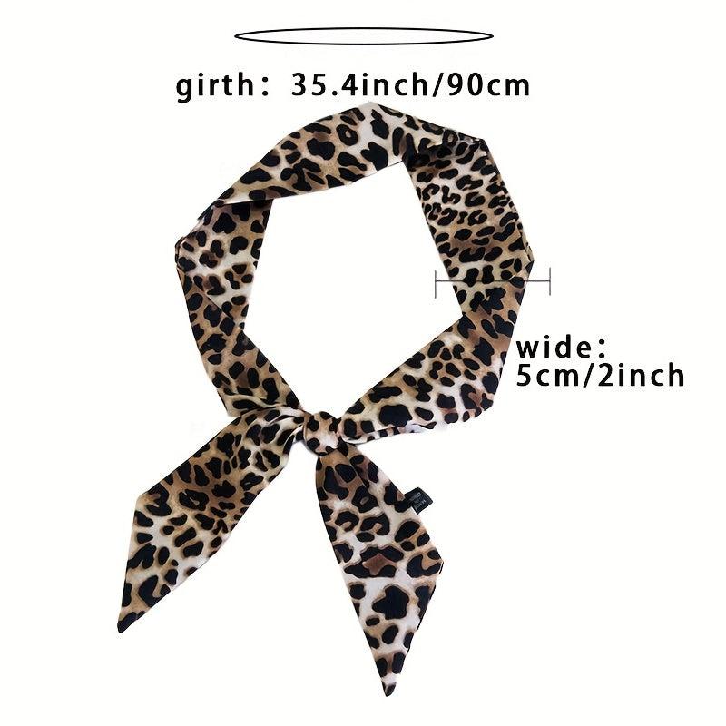 Vintage Leopard Print Twilly Scarf Long Ribbon Neckerchief Classic