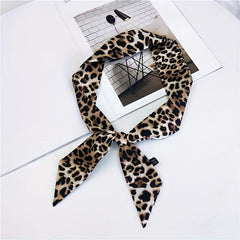 Vintage Leopard Print Twilly Scarf Long Ribbon Neckerchief Classic