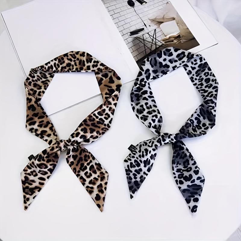 Vintage Leopard Print Twilly Scarf Long Ribbon Neckerchief Classic