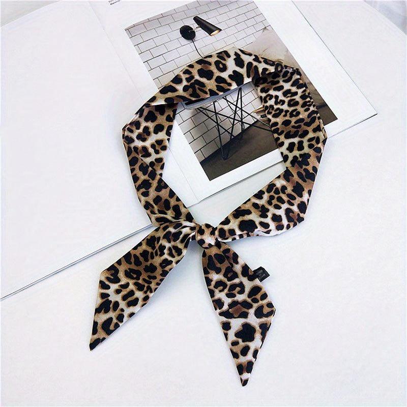Vintage Leopard Print Twilly Scarf Long Ribbon Neckerchief Classic