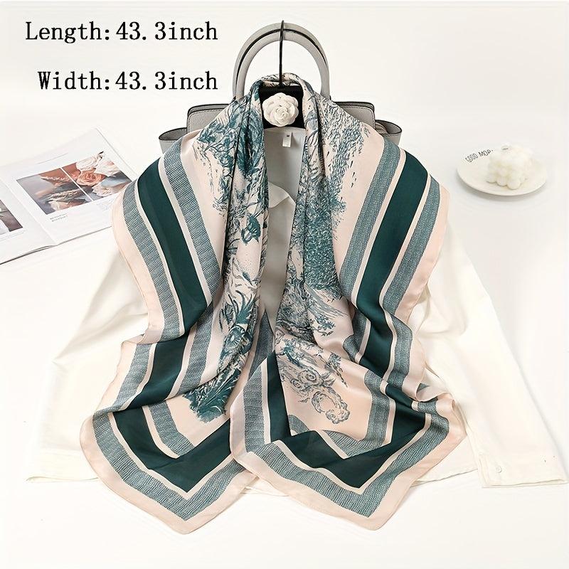 Vintage Solid Print Scarf Silk Square Shawl Classic Satin Windproof Head Wrap