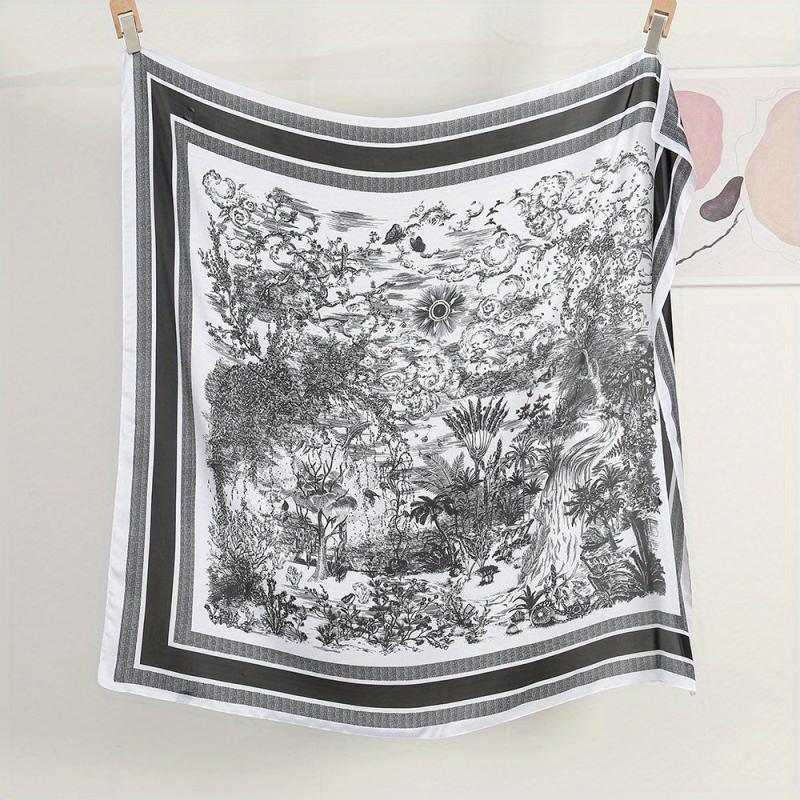 Vintage Solid Print Scarf Silk Square Shawl Classic Satin Windproof Head Wrap