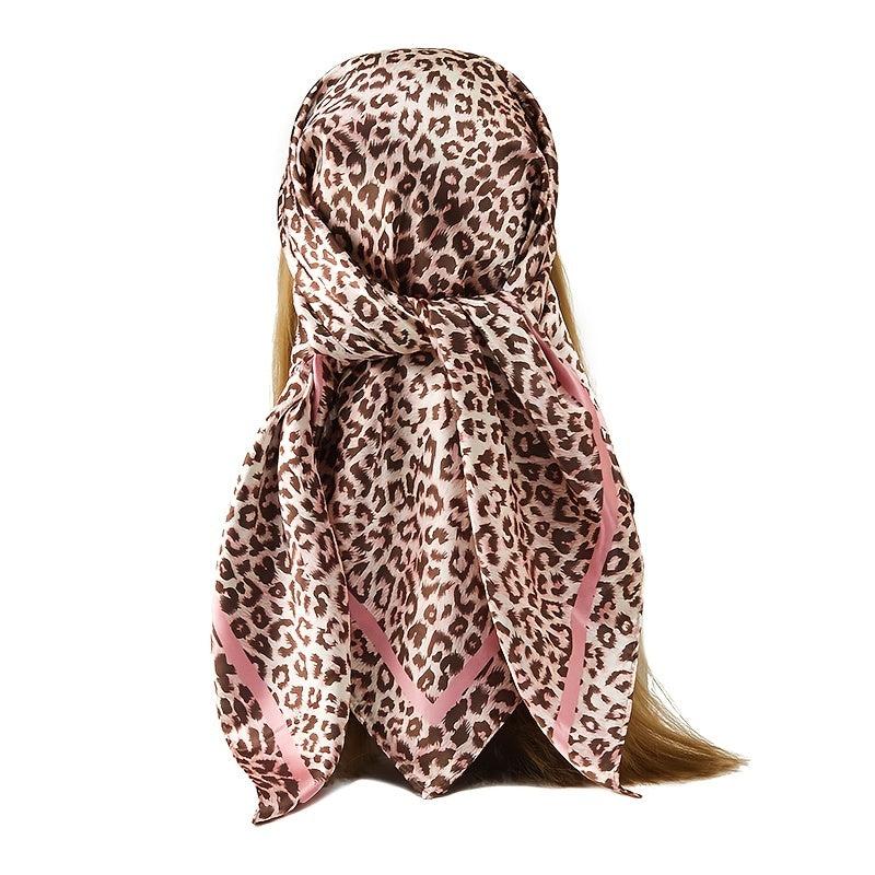 Leopard Print Silk Hair Scarf Neck Neckerchief for Women