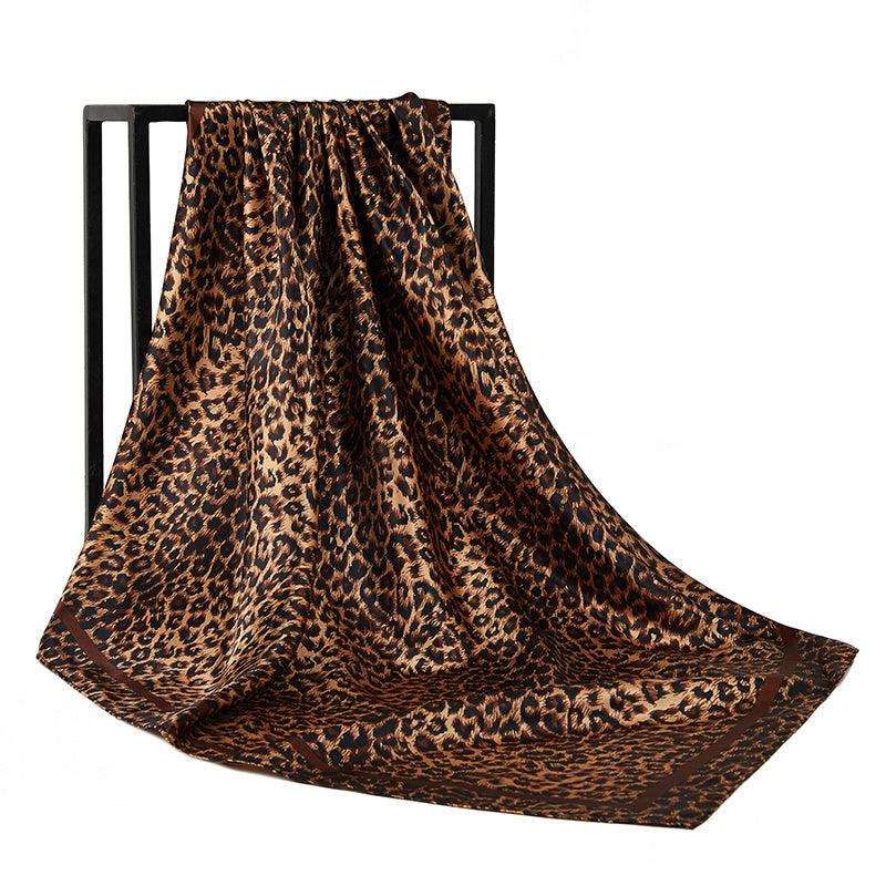Leopard Print Silk Hair Scarf Neck Neckerchief for Women
