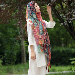 Boho Floral Print Scarf Vintage Shawl Head Wrap Scarves