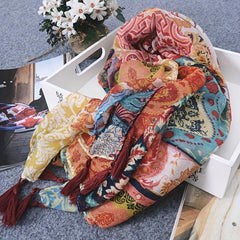 Boho Floral Print Scarf Vintage Shawl Head Wrap Scarves