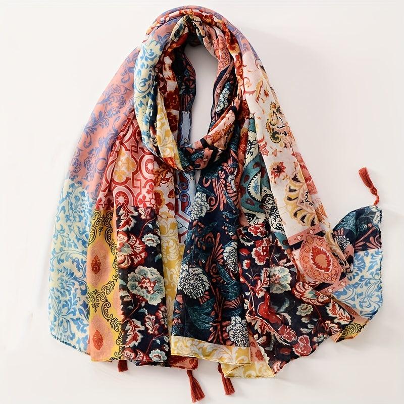 Boho Floral Print Scarf Vintage Shawl Head Wrap Scarves