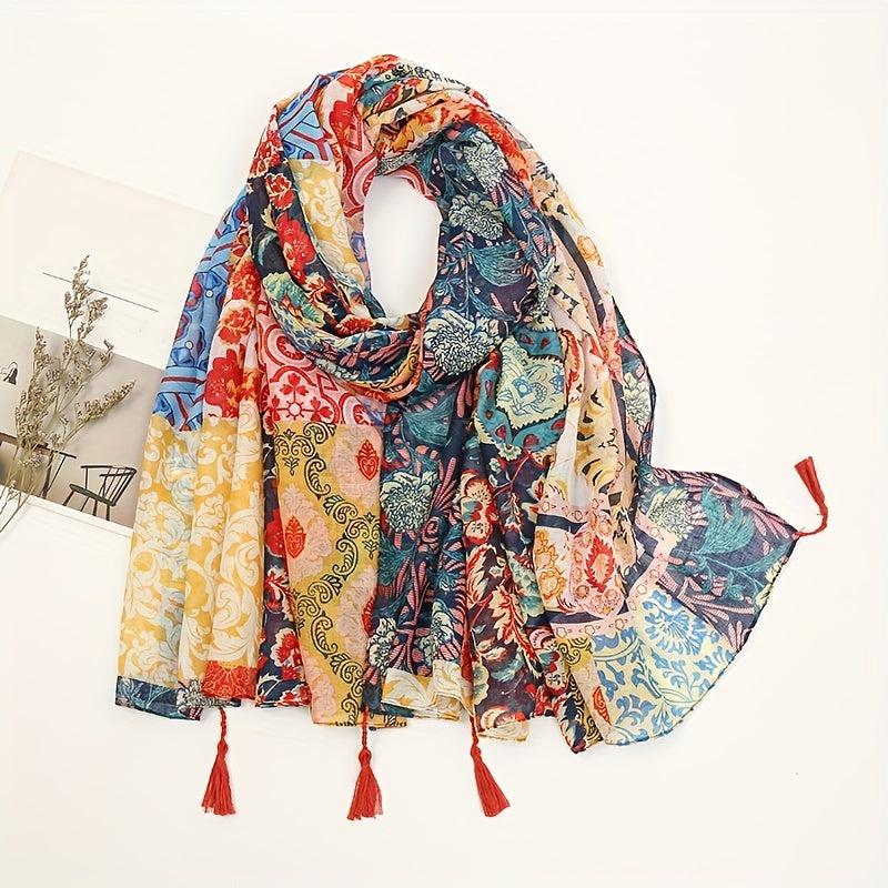 Boho Floral Print Scarf Vintage Shawl Head Wrap Scarves