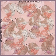 Large Square Leaves Print Satin Scarf Soft Windproof Head Wrap