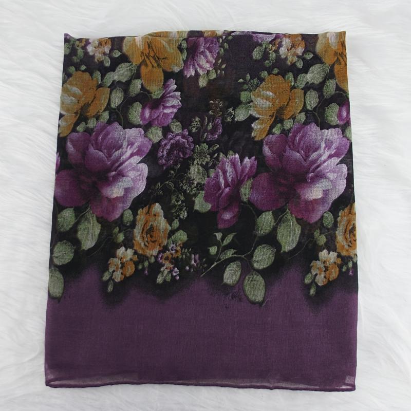 Purple Floral Print Vintage Scarf Warm Shawl Turban Beach Travel Sun