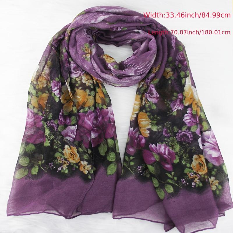 Purple Floral Print Vintage Scarf Warm Shawl Turban Beach Travel Sun