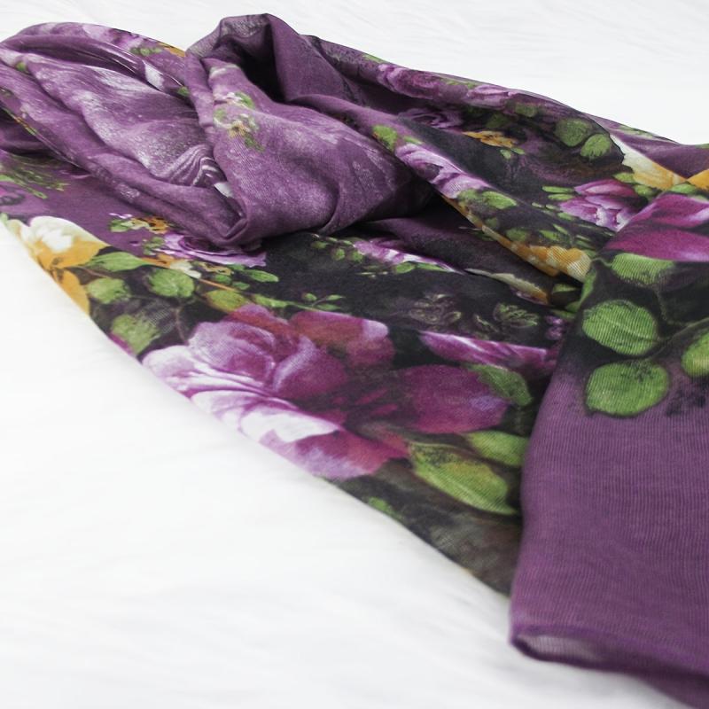 Purple Floral Print Vintage Scarf Warm Shawl Turban Beach Travel Sun