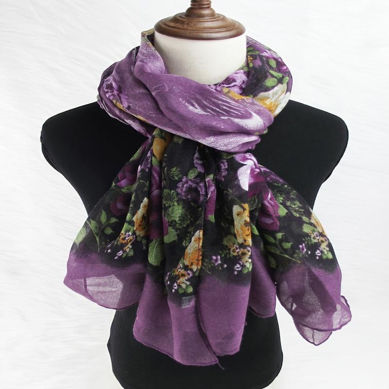 Purple Floral Print Vintage Scarf Warm Shawl Turban Beach Travel Sun