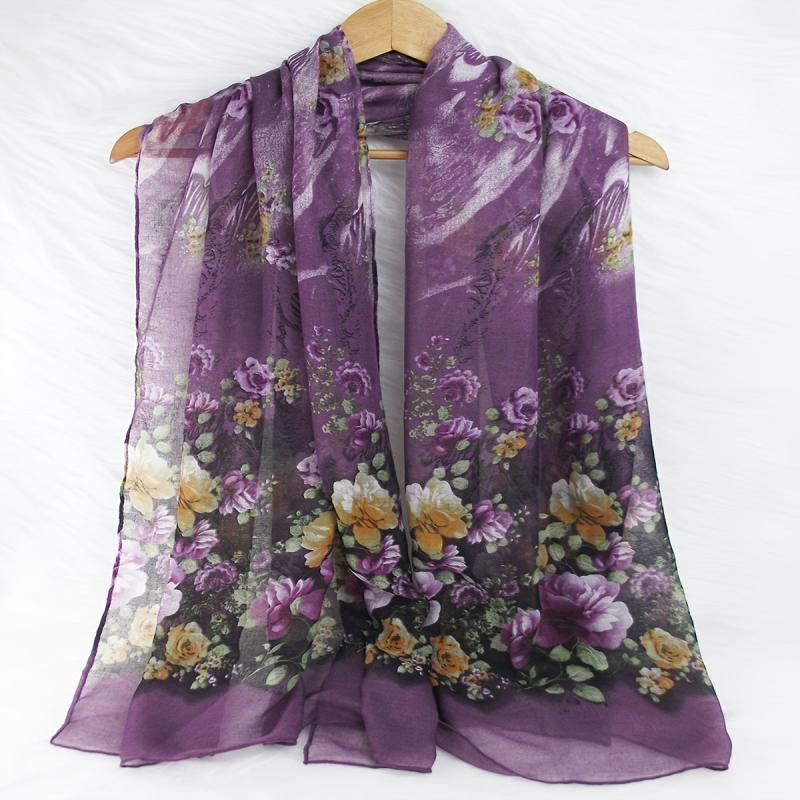 Purple Floral Print Vintage Scarf Warm Shawl Turban Beach Travel Sun
