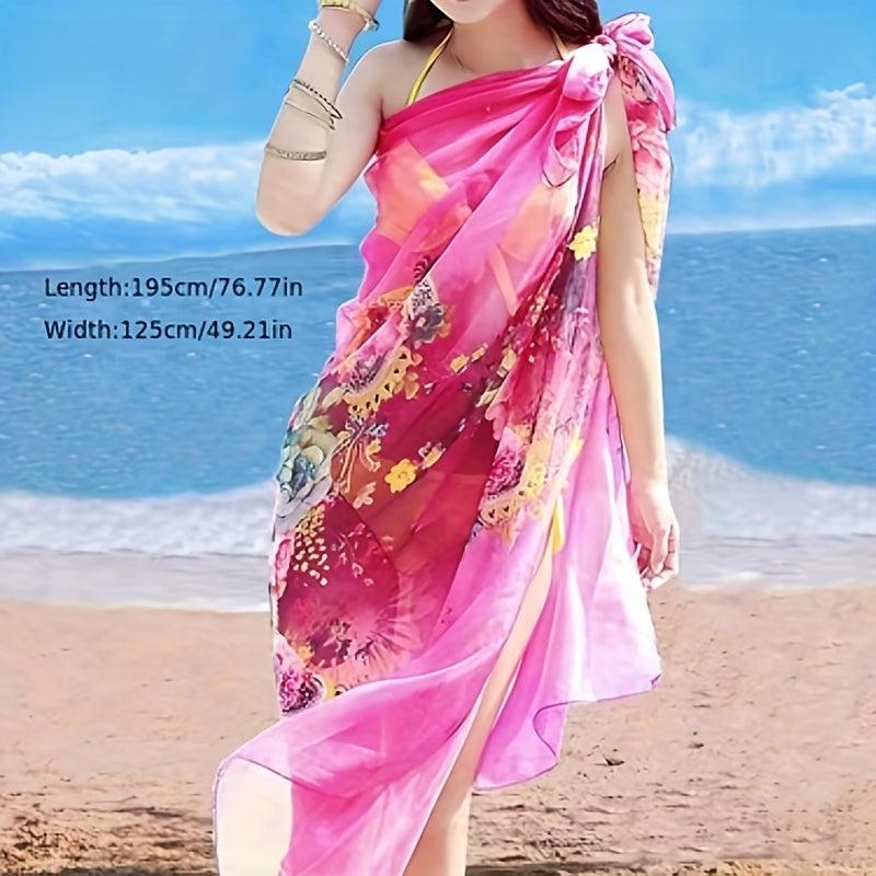 Boho Flower Print Scarf Oversized Thin Shawl Silk Head Wrap