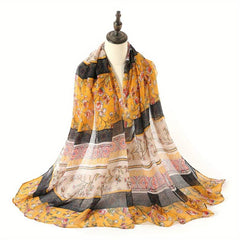 Boho Geometric Print Voile Scarf Vintage Shawl Casual Windproof