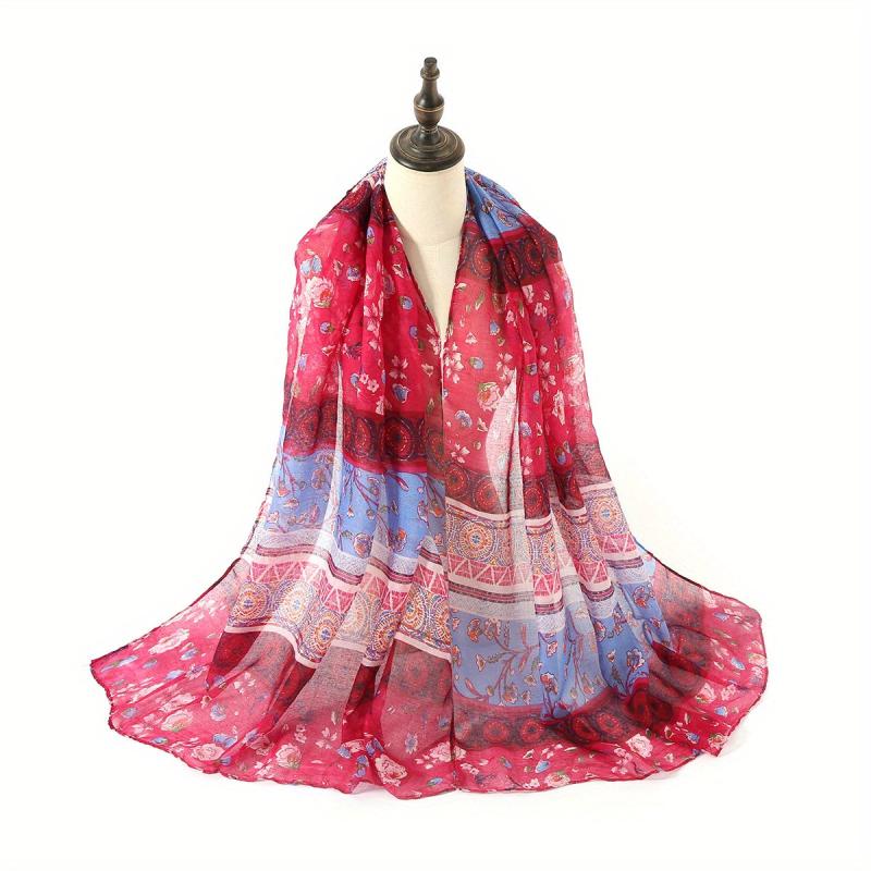 Boho Geometric Print Voile Scarf Vintage Shawl Casual Windproof