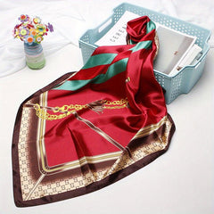 Tassel Chain Print Square Scarf Vintage Shawl Silk Neckerchief Bandana