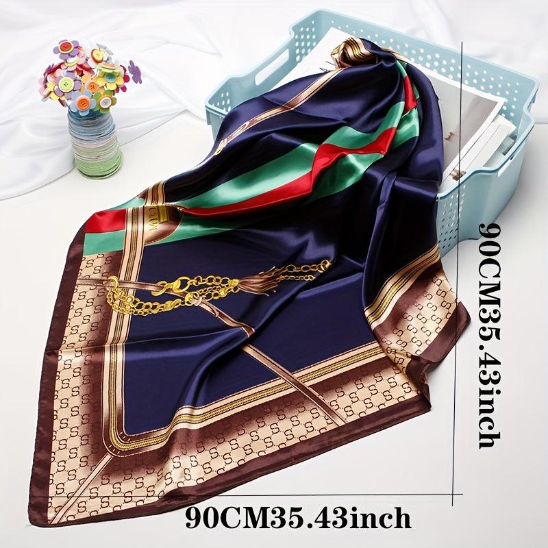 Tassel Chain Print Square Scarf Vintage Shawl Silk Neckerchief Bandana