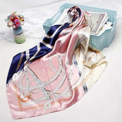 Tassel Chain Print Square Scarf Vintage Shawl Silk Neckerchief Bandana