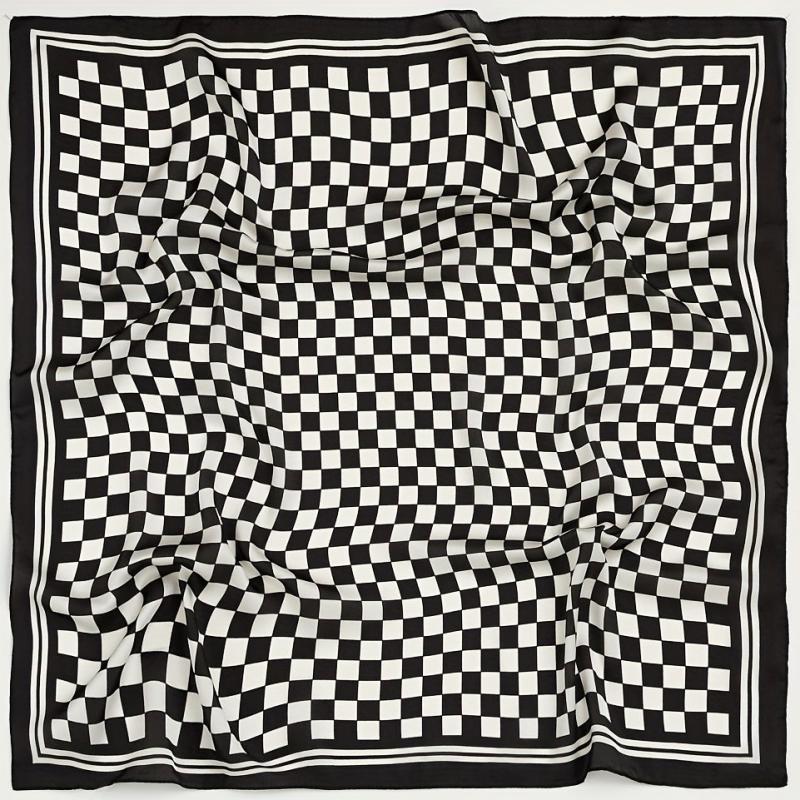 Checkerboard Print Bandana Silk Scarf for Women