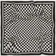 Checkerboard Print Bandana Silk Scarf for Women