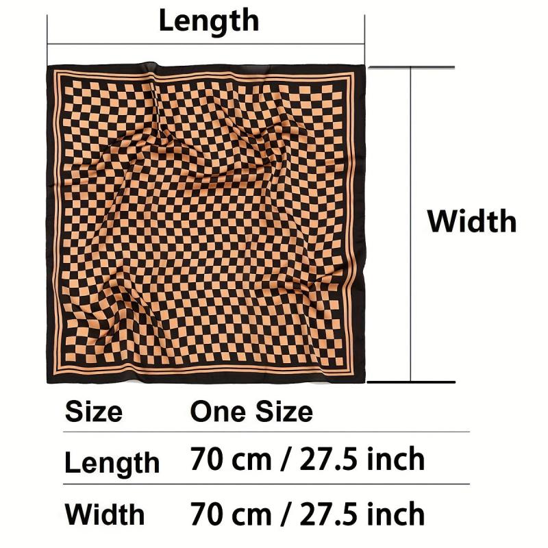 Checkerboard Print Bandana Silk Scarf for Women