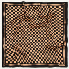 Checkerboard Print Bandana Silk Scarf for Women