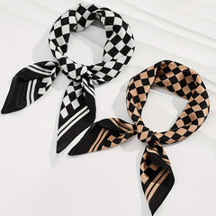 Checkerboard Print Bandana Silk Scarf for Women