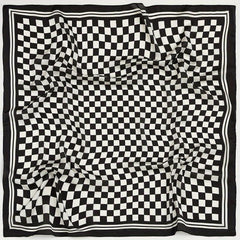 Checkerboard Print Bandana Silk Scarf for Women