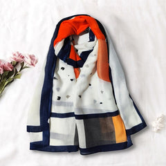 Geometric Print Cotton Linen Shawl Women's Scarf