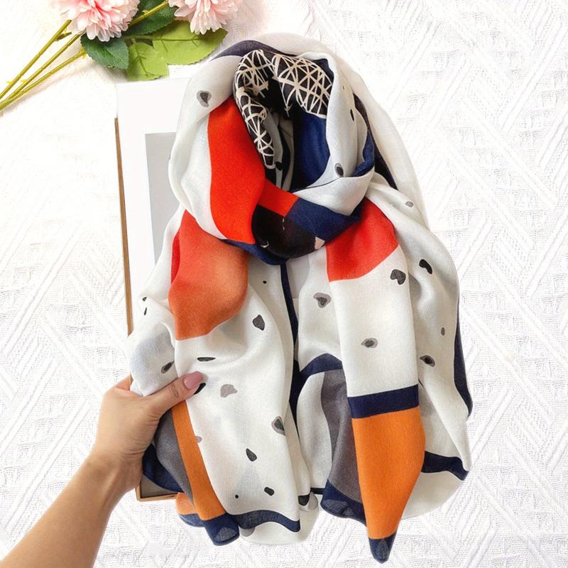 Geometric Print Cotton Linen Shawl Women's Scarf
