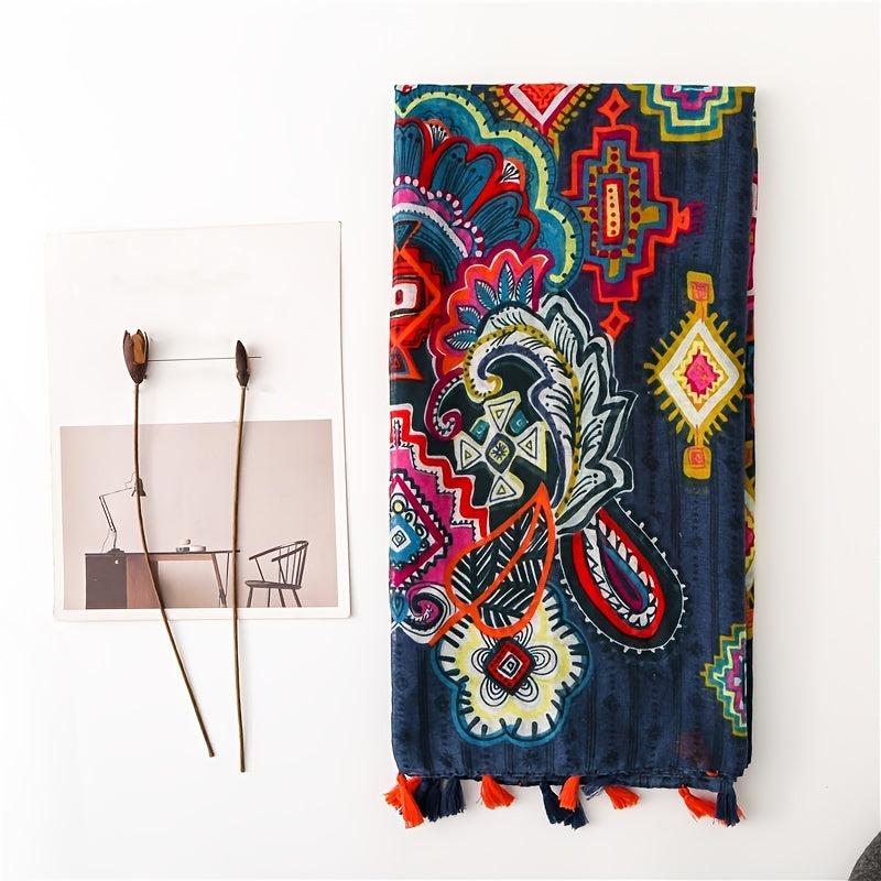 Warm Linen Printed Shawl Retro Colorful Scarf