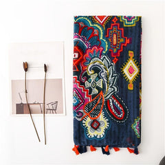 Warm Linen Printed Shawl Retro Colorful Scarf