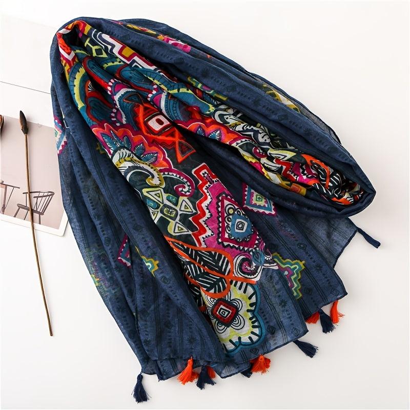 Warm Linen Printed Shawl Retro Colorful Scarf
