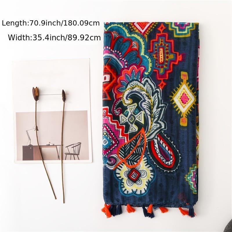 Warm Linen Printed Shawl Retro Colorful Scarf