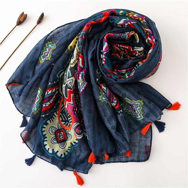 Warm Linen Printed Shawl Retro Colorful Scarf