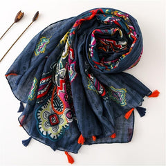 Warm Linen Printed Shawl Retro Colorful Scarf