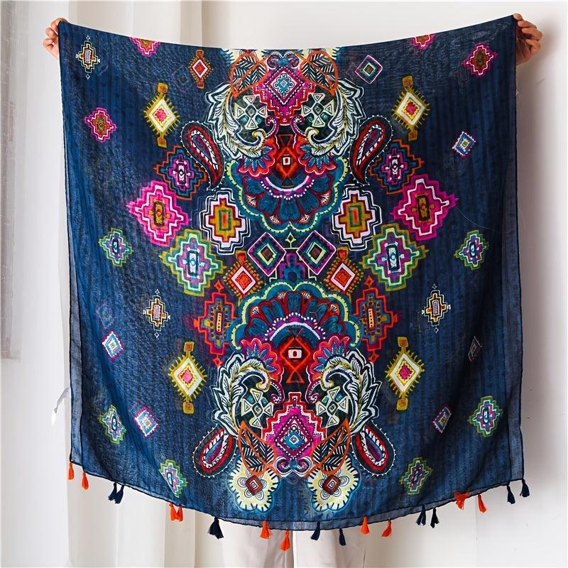 Warm Linen Printed Shawl Retro Colorful Scarf